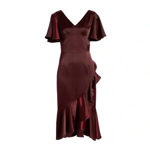 AmyLynn Amoura Ruffle Midi Dress AL2735 Burgundy Size M NWT